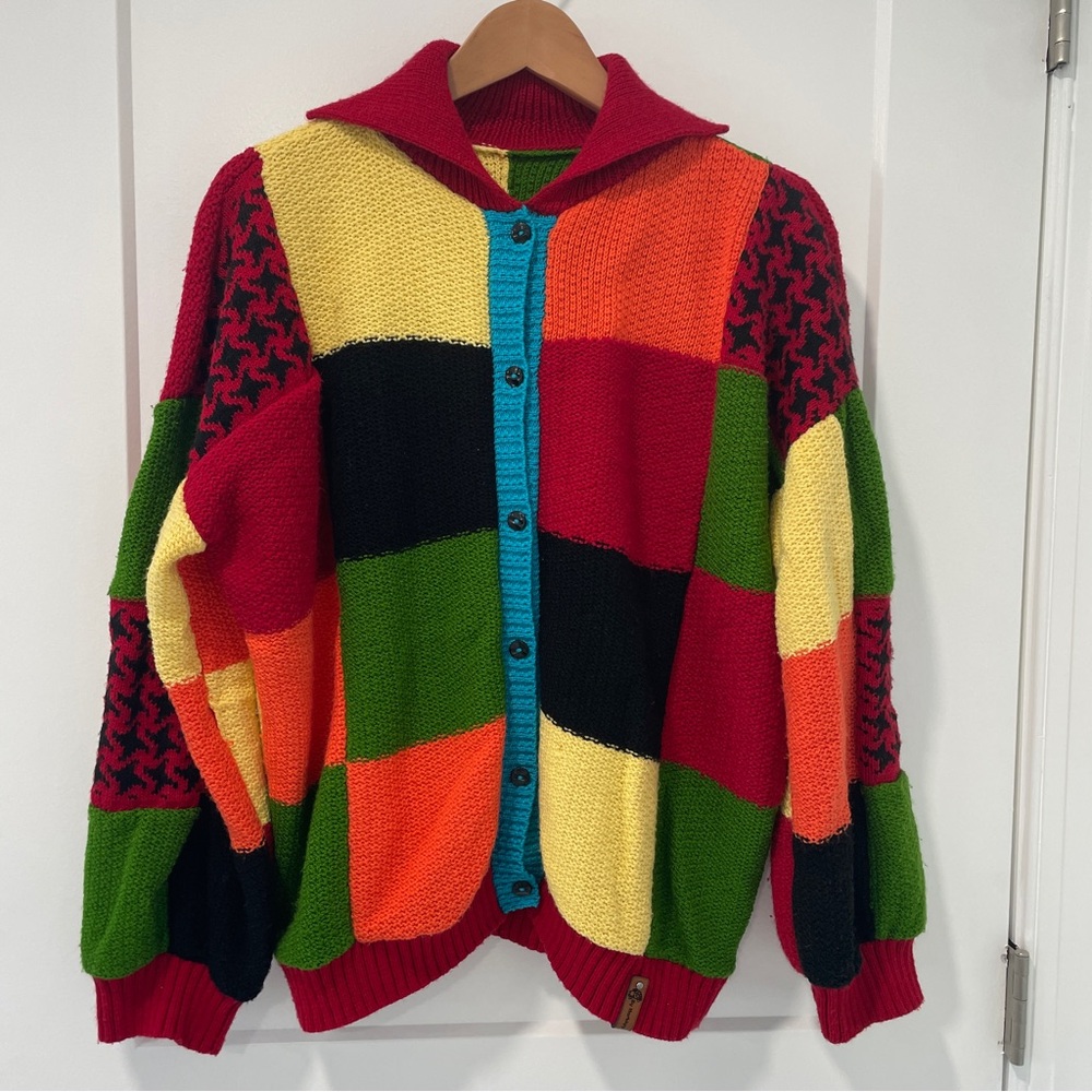 HARRY STYLES Inspired Hand Knit Crochet Color Block Patchwork Oversized Cardigan
